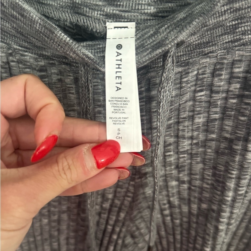 Athleta Revolve Pants Womens Small Petite Gray Ribbed Knit Wide Leg Soft Lounge - Picture 6 of 10
